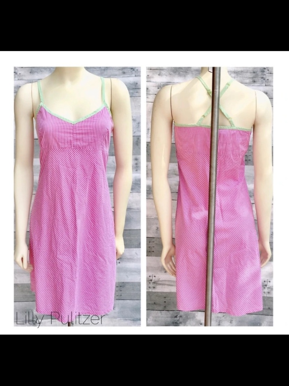 Lilly Pulitzer Pink Gingham Slip Dress with Mint Trim